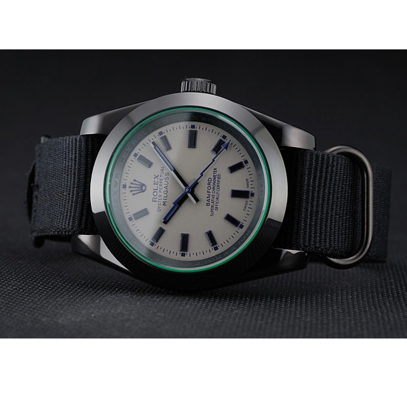 Aaa replica watch 622000 Nylon Black Rolex Strap Milgauss Bamford 0712